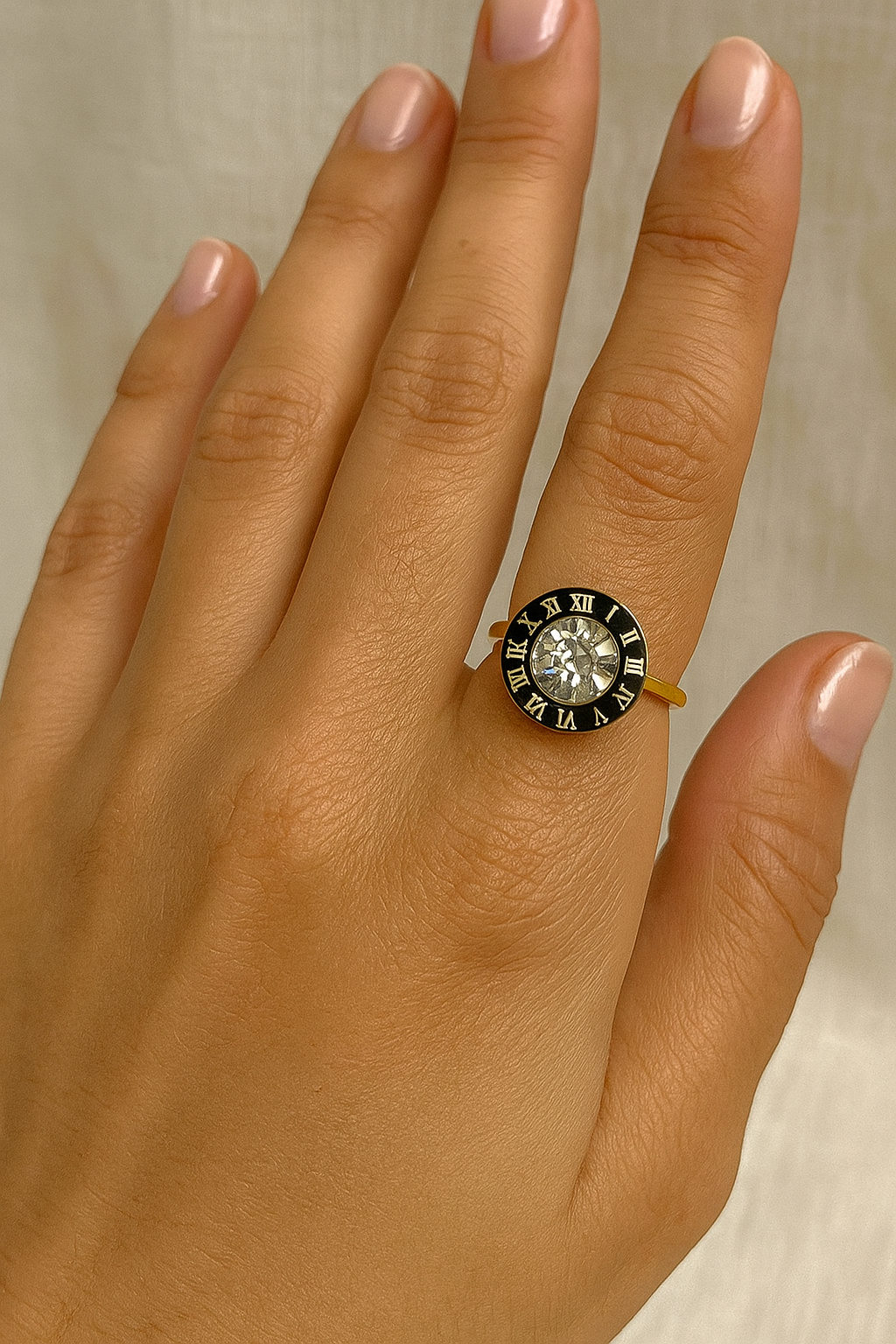 Radiant Crystal Stainless Steel Ring in Gold Tone