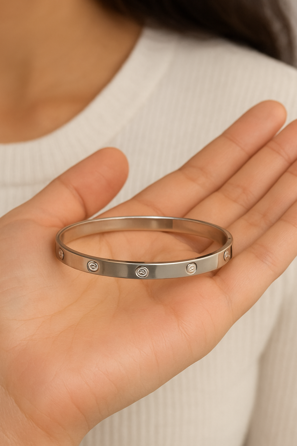 Stainless Steel Sleek Crystal Cuff Bracelet