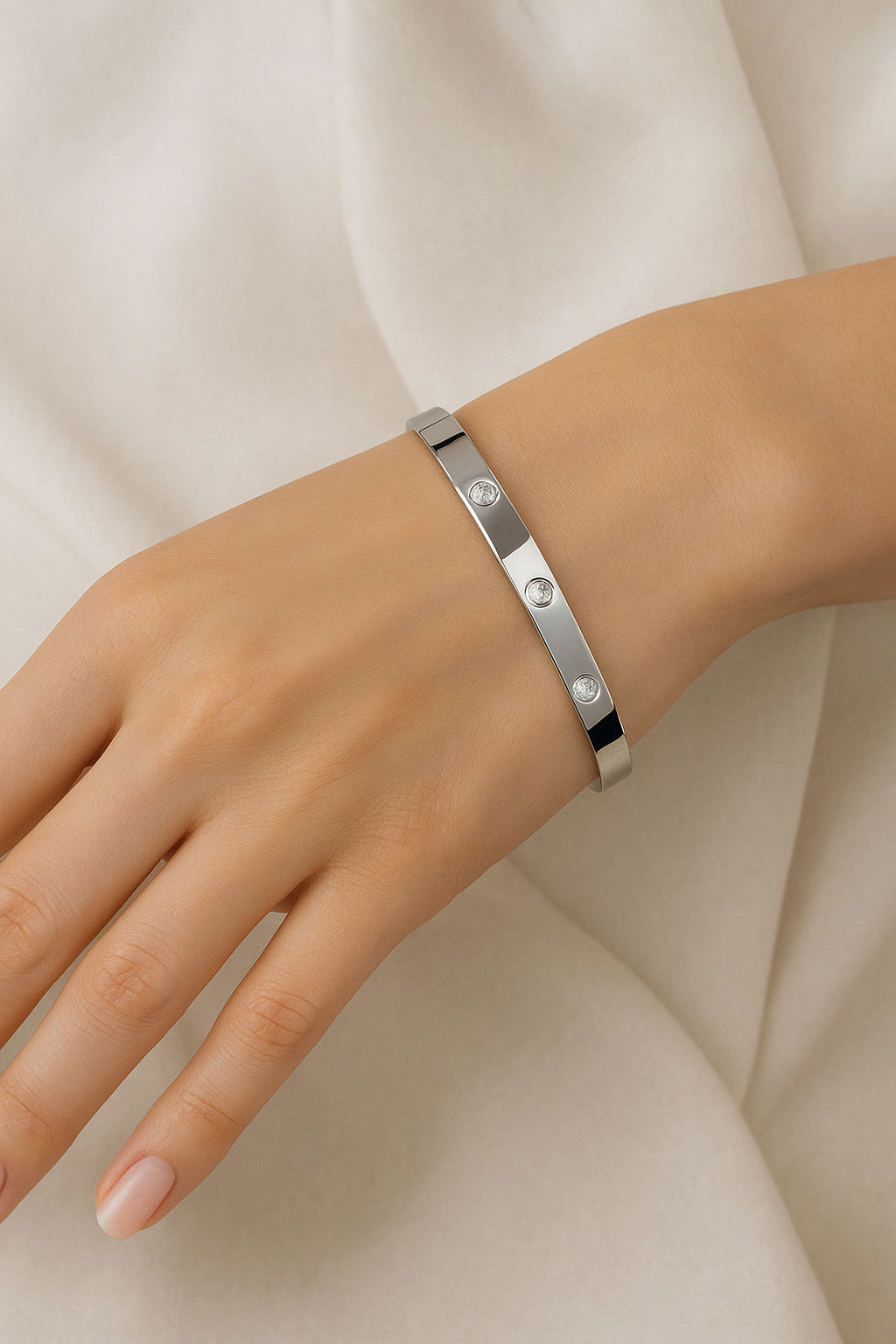 Stainless Steel Sleek Crystal Cuff Bracelet