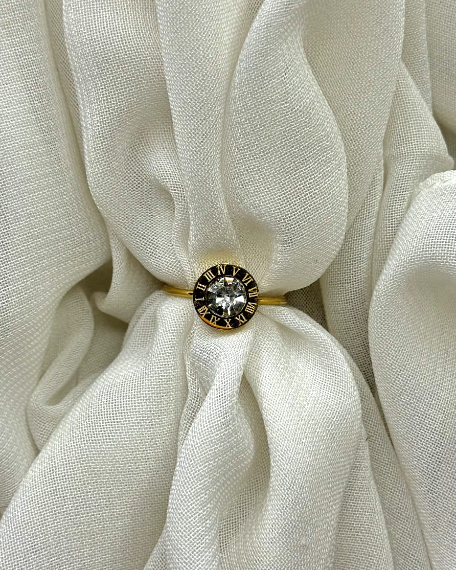 Radiant Crystal Stainless Steel Ring in Gold Tone