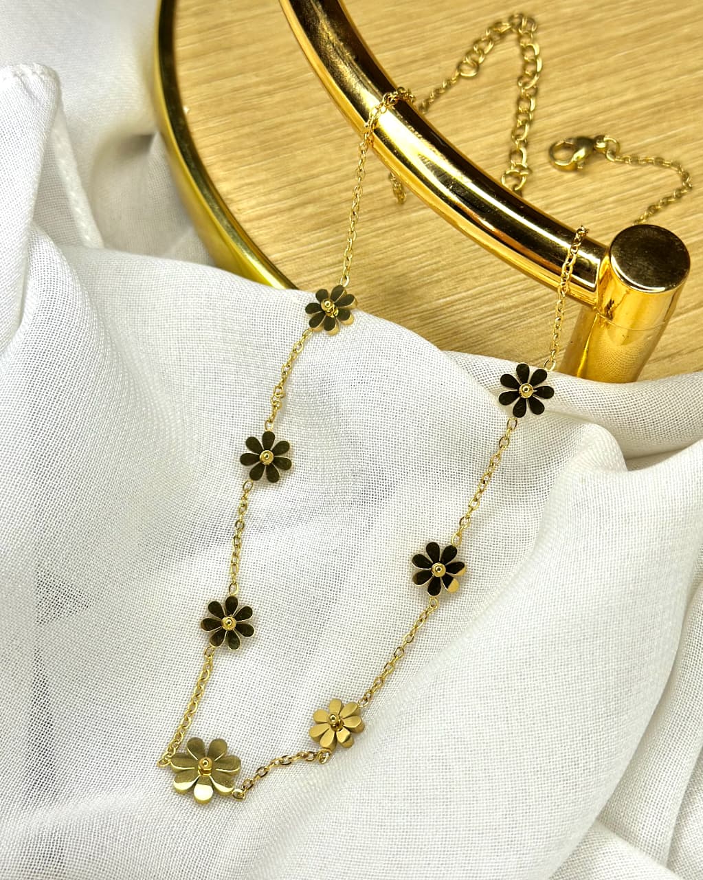 Golden Blossom Stainless Steel Flower Necklace