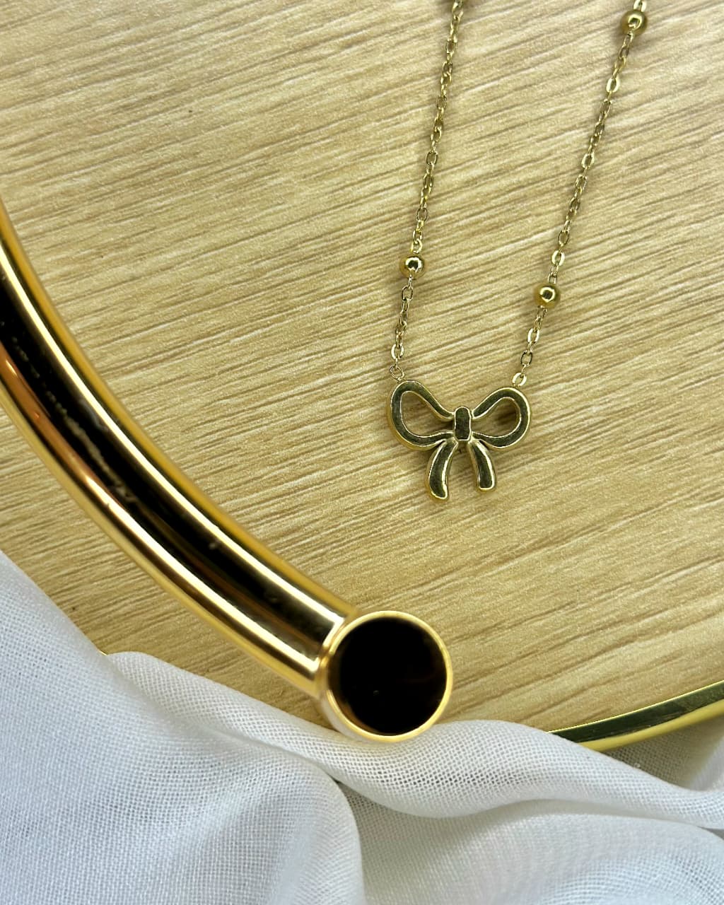 Elegant Stainless Steel Bow Pendant Necklace