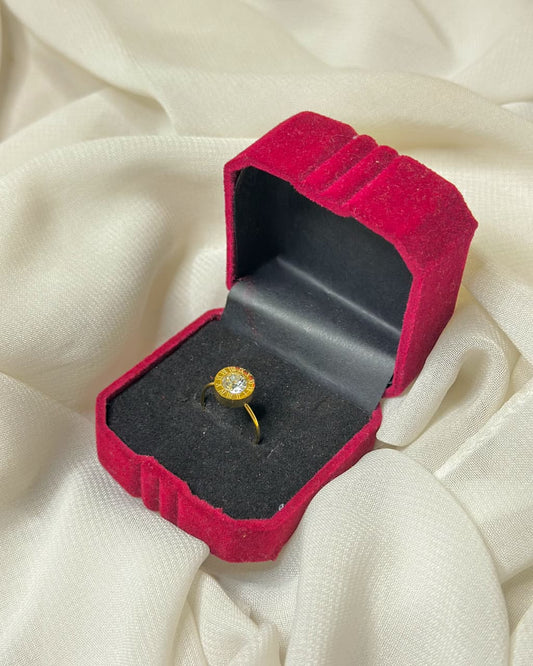Radiant Crystal Stainless Steel Ring in Gold Tone
