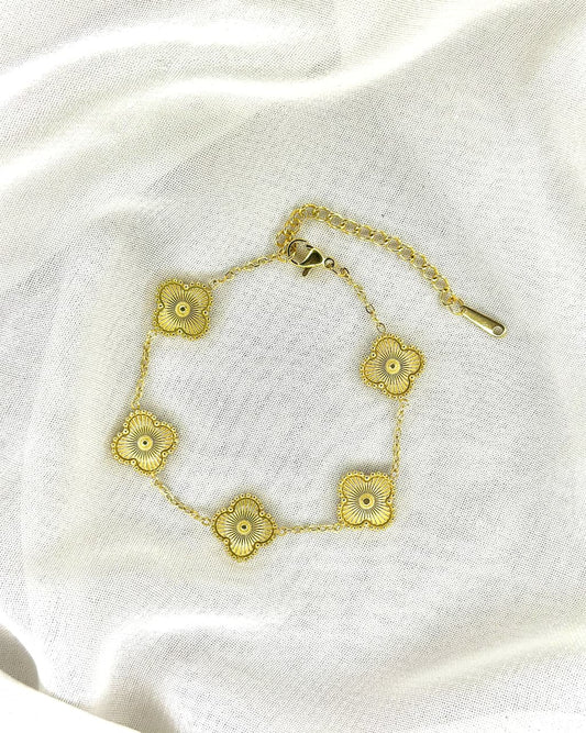Stainless Steel Floral Charm Bracelet
