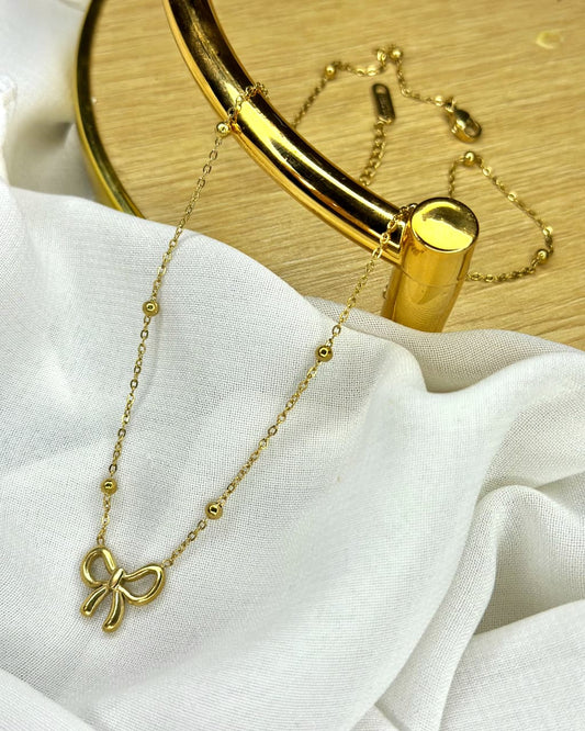 Elegant Stainless Steel Bow Pendant Necklace