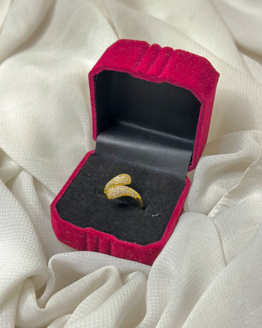 Elegant Gold-Tone Adjustable Stainless Steel Crystal Party Ring