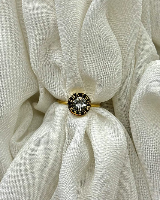 Radiant Crystal Stainless Steel Ring in Gold Tone