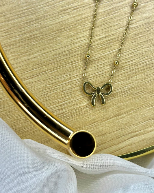 Elegant Stainless Steel Bow Pendant Necklace